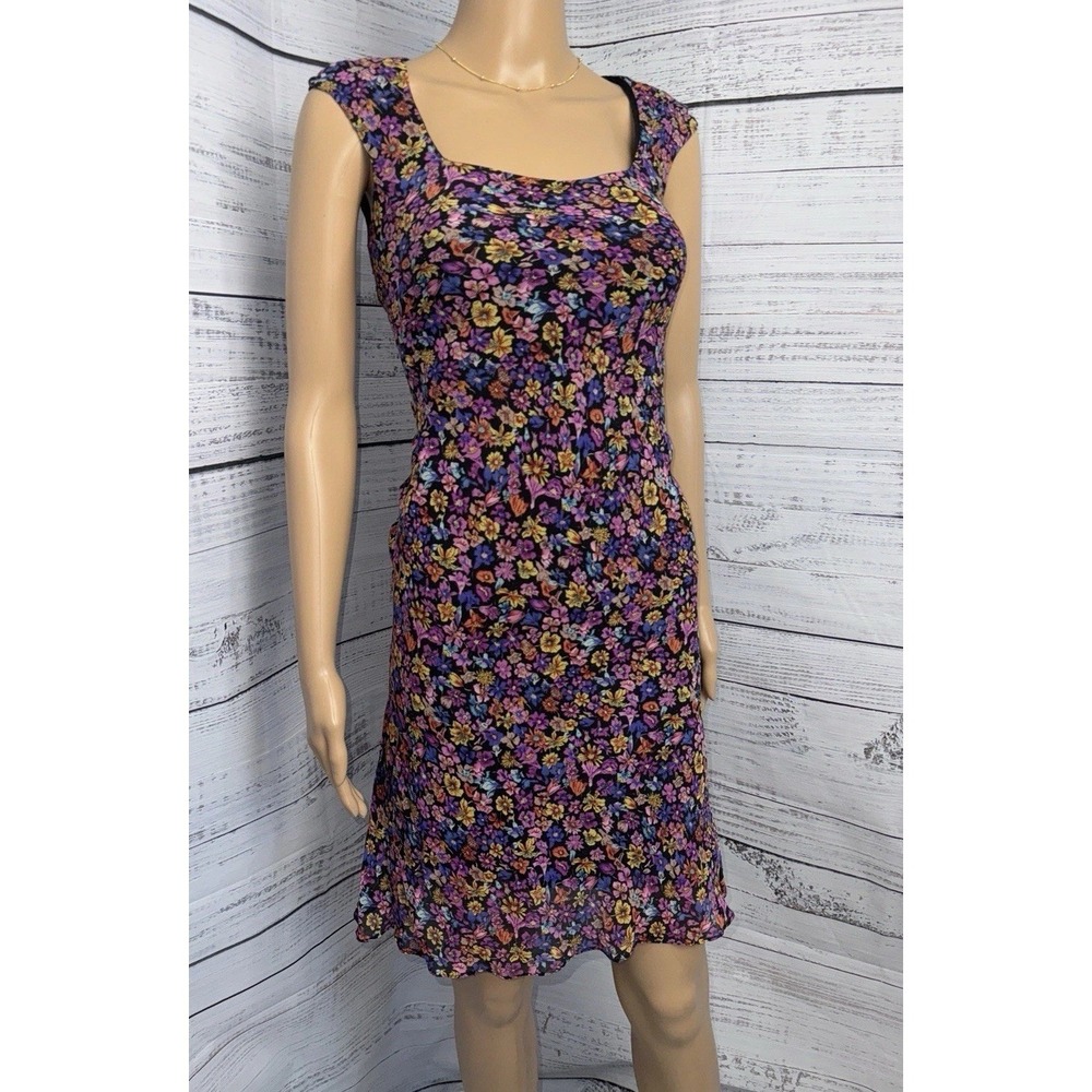 Jones‎ New York Dress 100% Silk Floral Sheath S4 Black Multicolor Garden Party
